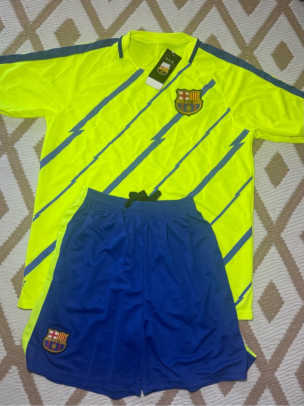 FC Barcelona Barça Soccer Jersey & Shorts Set Yellow/Blue Size XL